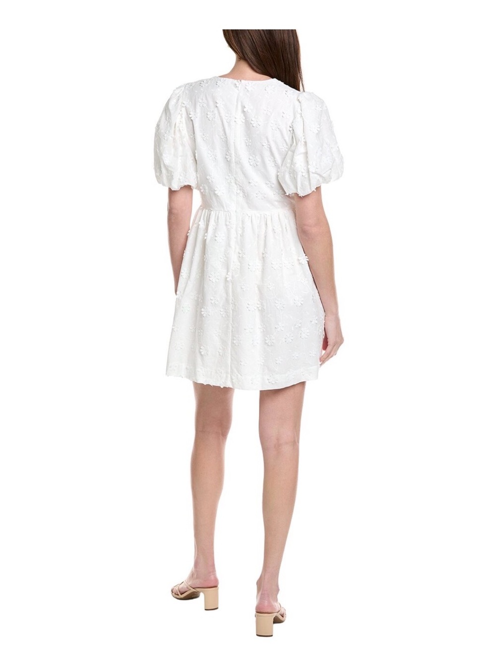 NWT Nanette Lepore White Floral Embroidered Puff Sleeve Mini Dress - Picture 8 of 9